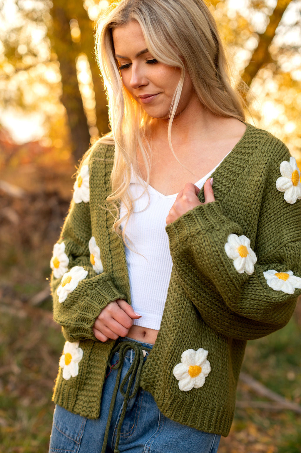 Daisy Knit Cardigan in Olive