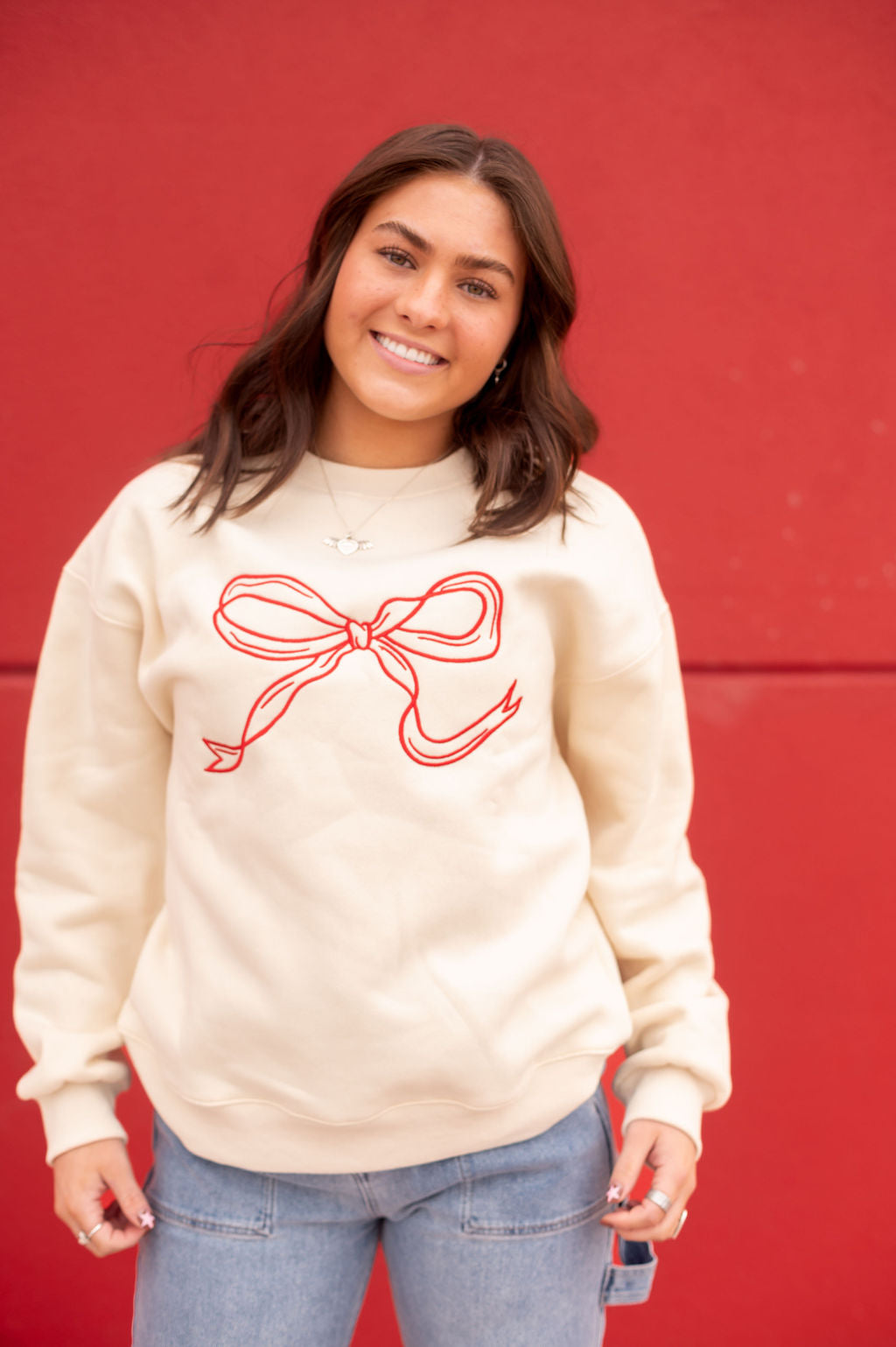 Embroidered Bow Sweatshirt