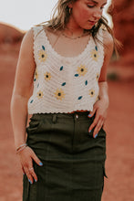 Load image into Gallery viewer, Cream Crochet Tank Top With Yellow Embroidered Flowers
